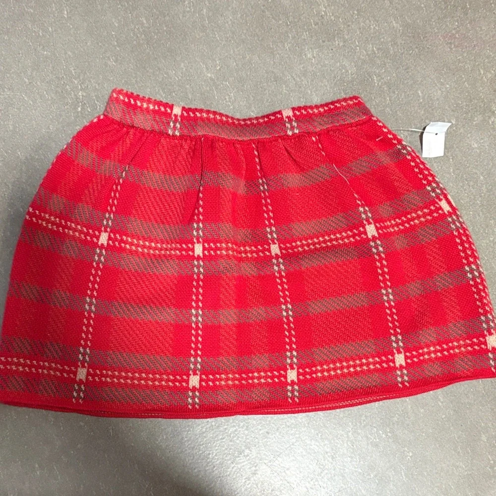Festive Toddler Deer Sweater and Red Plaid Skirt Set Size 5T
